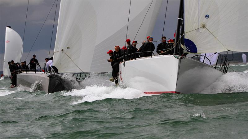 Zen (AUS) ahead of Caro (NZL) - AC1 (50fters) - Inshore racing - 2025 Admirals Cup - Cowes - July 2025 photo copyright Richard Gladwell - Sail-World.com/nz taken at Royal Ocean Racing Club and featuring the IRC class