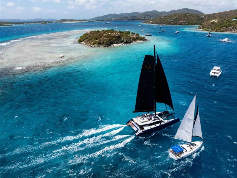 Gunboat 72 Layla in the Performance Multihull class at the finish of the Scrub Island Race - photo © Alex Turnbull / Tidal Pulse Media