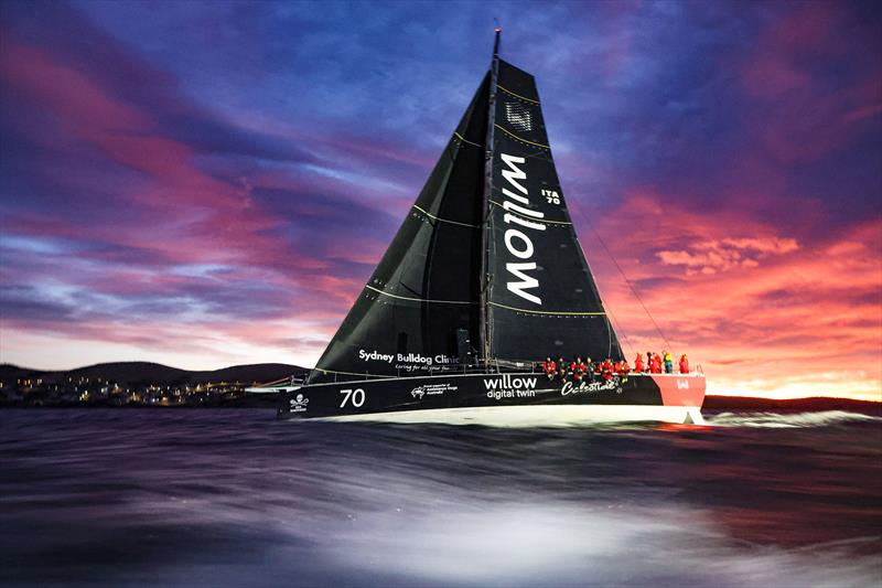 Celestial finishing the Rolex Sydney Hobart Yacht Race 2024 photo copyright Salty Dingo taken at Cruising Yacht Club of Australia and featuring the IRC class