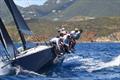 The crew aboard Peacemaker, a Ker 11.5 from NEKA Sailing in Glen Cove, NY, enjoys riding the rails in the Round the Rocks Race