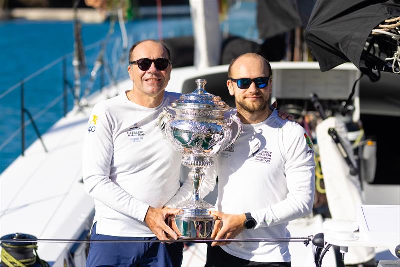 Olivier and Antoine Magre proudly hold the much-coveted RORC Transatlantic Trophy - photo © Arthur Daniel / RORC