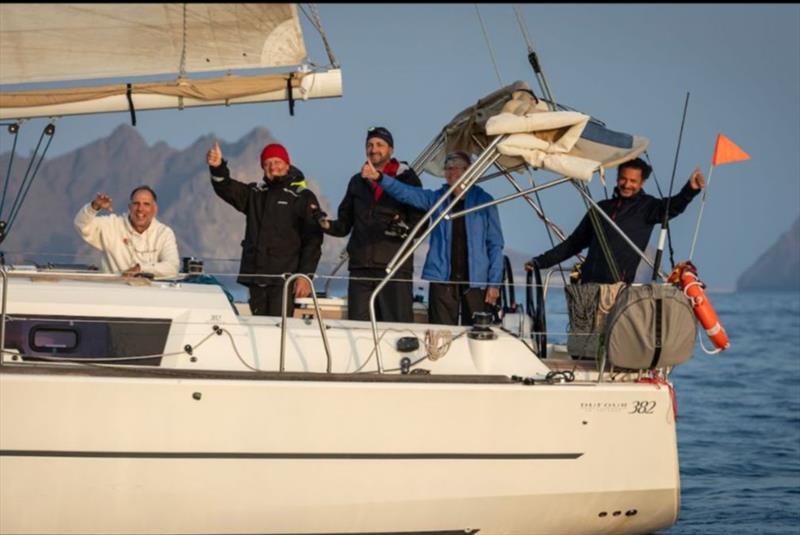 Astartia coming across the finish line in Muscat photo copyright Mikey Brignall / DOSC / Sarozz Jung taken at Dubai Offshore Sailing Club and featuring the IRC class