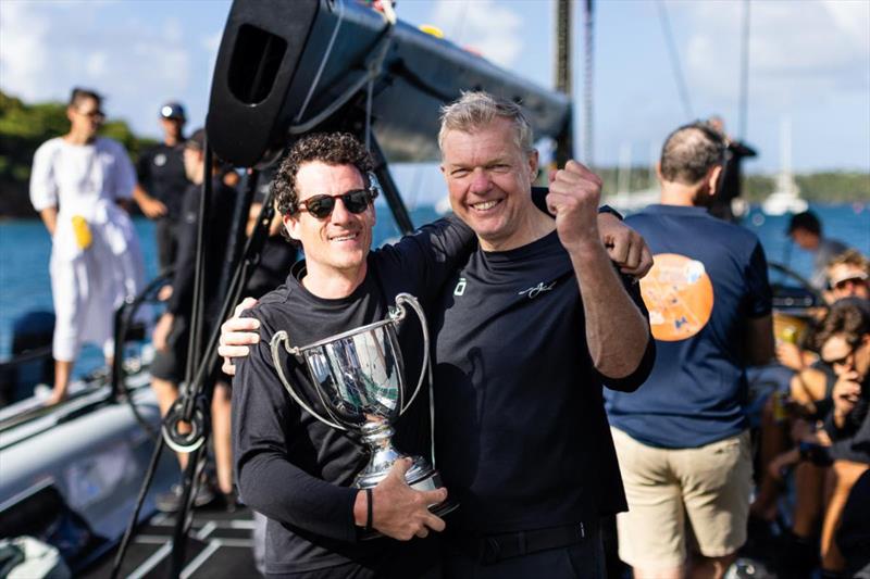 ristan Le Brun and Remon Vos with the Monohull Line Honours Trophy: RP100 Black Jack 100 - 2026 RORC Caribbean 600 - photo © Tim Wright / RORC
