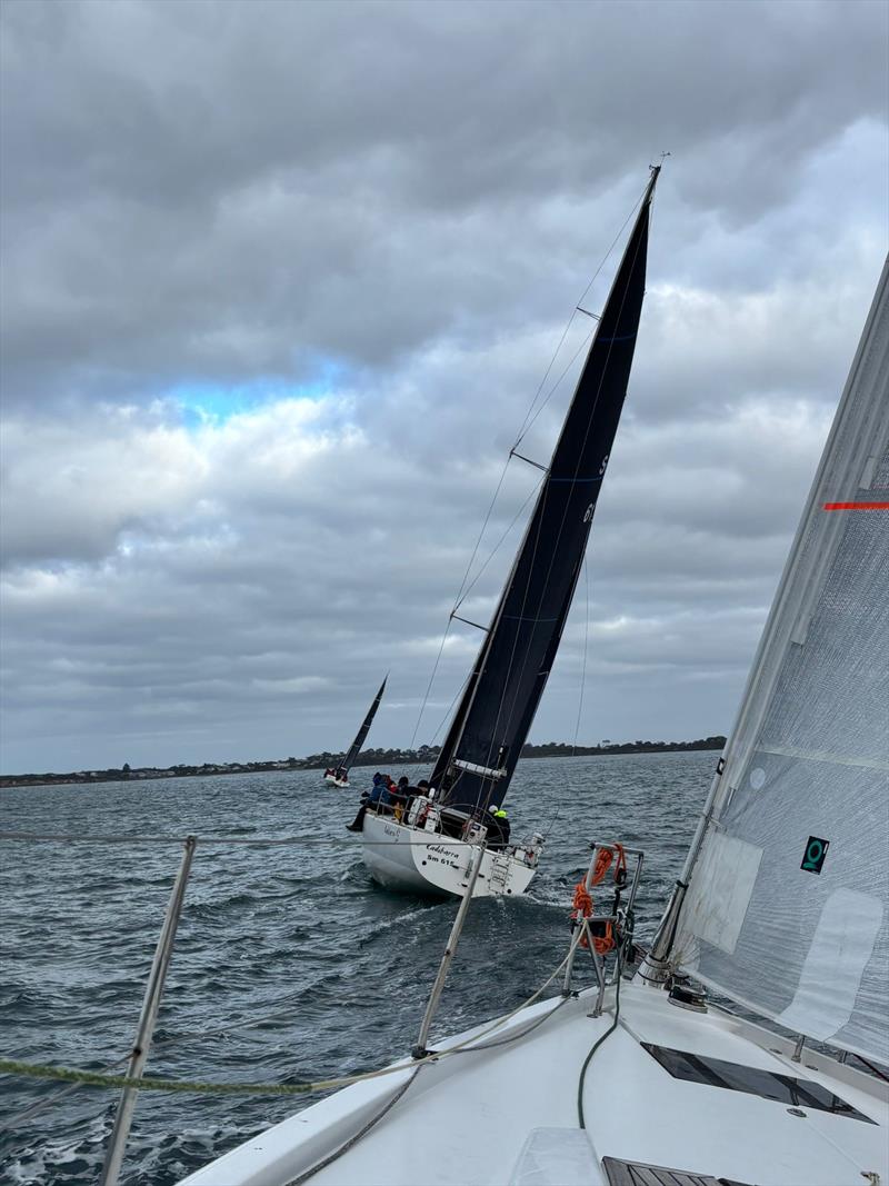 West Offshore Products Coastal Sprint Race 3 - Shimmer chasing Cadibarra and Ginan at the start photo copyright Shaun McKenna taken at Ocean Racing Club of Victoria and featuring the IRC class