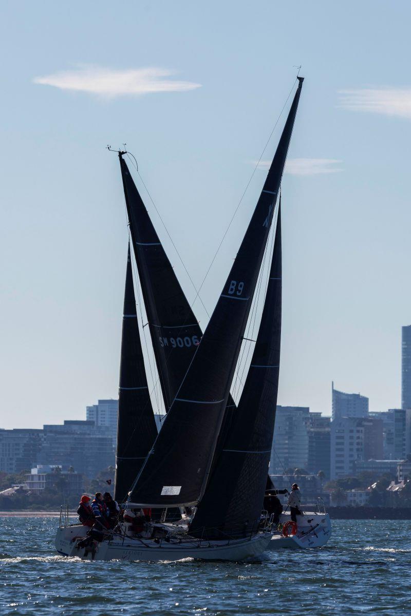 Bullet and Serious Yahoo crossing tacks - 2026 Australian Women's Keelboat Regatta Day 3 photo copyright Andrea Francolini / AWKR taken at Royal Melbourne Yacht Squadron and featuring the IRC class