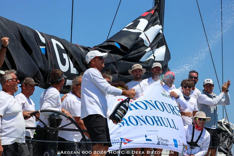 PROSECCO DOC SHOCKWAVE 3 (ITA) first to finish at the Ancient Temple of Poseidon in the 2026 AEGEAN 600 - photo © Deea Buzdugan / Alen Photography