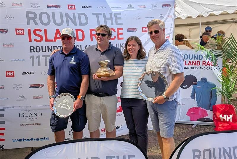 Crew of Tattarat win the Gold Roman Bowl - Round the Island Race 2026 photo copyright Alex Pepper taken at Lymington Town Sailing Club and featuring the IRC class