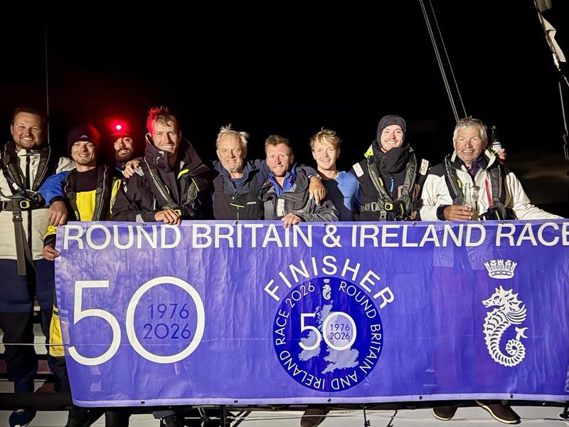 Celebrations for Pata Negra after completing the race in the early hours of Thursday morning - 2026 RORC Round Britain and Ireland Race day 12 - photo © Louay Habib / RORC