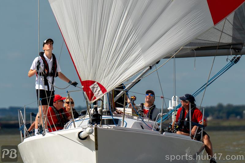 Big spinnaker requires lots of concentration  on day 4 of Burnham Week 2026 - photo © Petru Balau Sports Photography / sports.hub47.com