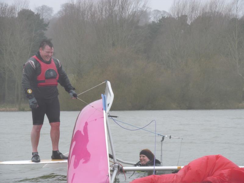 Going for a splash during the Mad March Pursuit at Hollowell photo copyright Robin Buxton taken at Hollowell Sailing Club and featuring the ISO class
