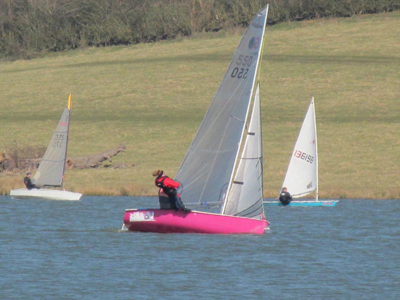 Melissa McCulloch sailing hard and enjoying every minute of it during the first day of the Hollowell Sunday Spring Series photo copyright Robin Buxton taken at Hollowell Sailing Club and featuring the ISO class