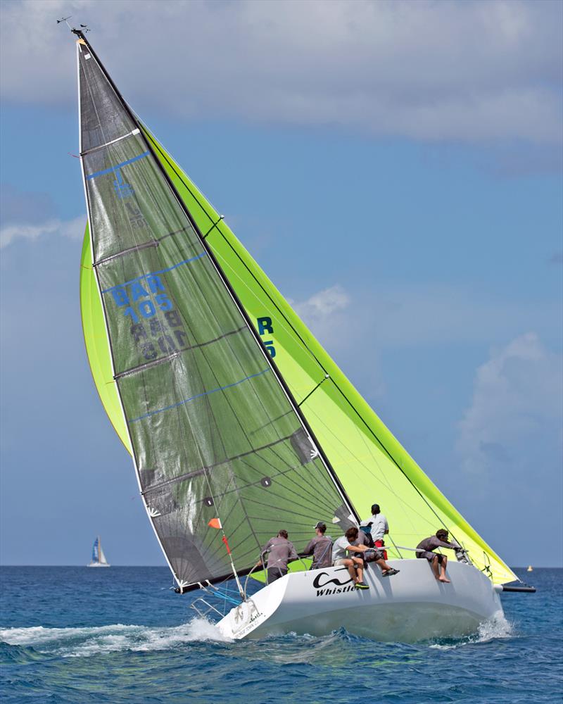Team Whistler (J/105) battle to keep the spinnaker flying on the tight reach - Barbados Sailing Week 2018 - photo © Peter Marshall / BSW