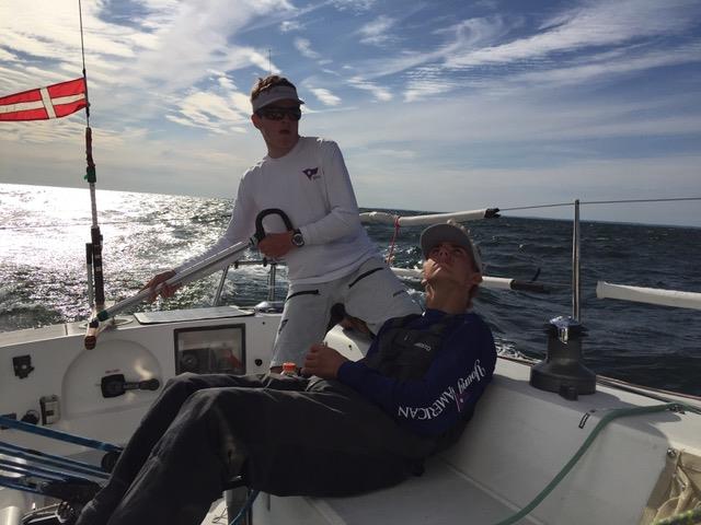 Mathew Wallace drives as Nickolas Hein works the main aboard YASA's J/105 during the 2017 Vineyard Race photo copyright Joe Cooper / YASA taken at  and featuring the J105 class