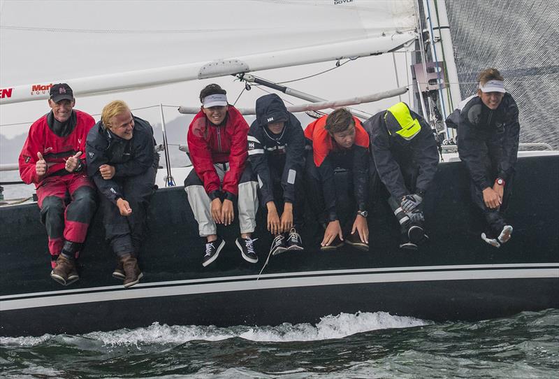 The crew of the J/105 Young American put their weight where it counts during the 2017 Ida Lewis Distance Race photo copyright YASA taken at  and featuring the J105 class