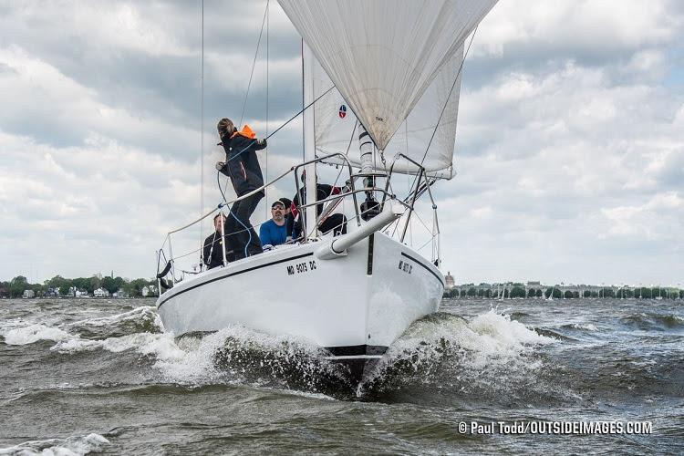 Doug and Amy Stryker's crew on the J/105 Mayhem work on their sail handling at the Helly Hansen NOOD Regatta Annapolis photo copyright Paul Todd / www.outsideimages.com taken at Annapolis Yacht Club and featuring the J105 class