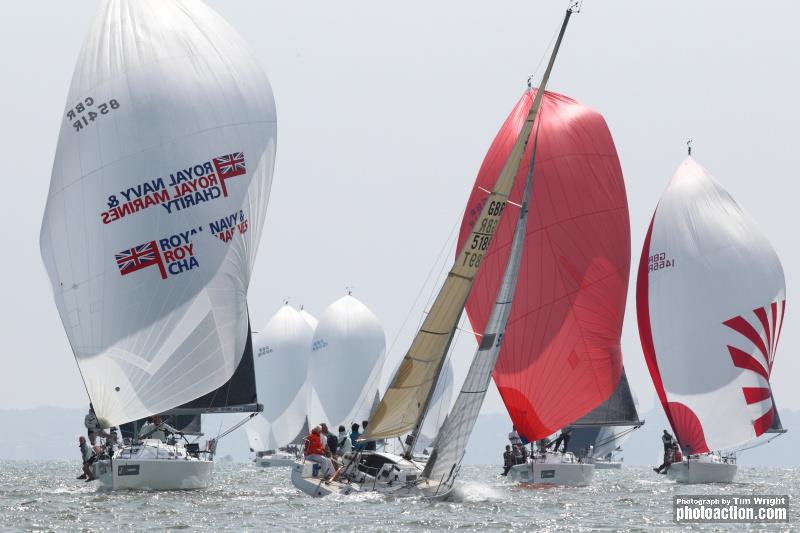 Close racing in the J/109 Fleet at the 2016 Landsail Tyres J-Cup photo copyright Tim Wright / www.photoaction.com taken at Royal Southern Yacht Club and featuring the J109 class