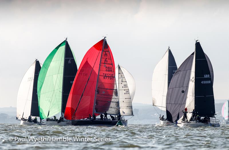 J109s during the HYS Hamble Winter Series week 5 photo copyright Paul Wyeth / www.pwpictures.com taken at Hamble River Sailing Club and featuring the J109 class