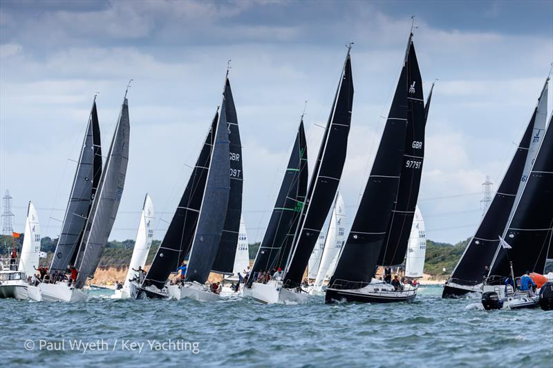 J109 start on day 1 of the Key Yachting J-Cup 2022 photo copyright Paul Wyeth / Key Yachting taken at Royal Ocean Racing Club and featuring the J109 class