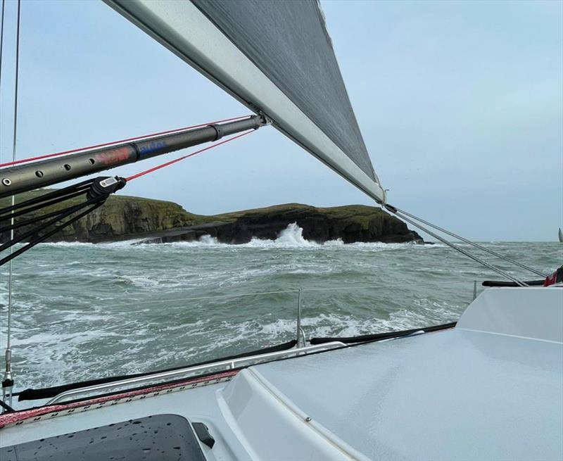 Lively seas round the back of the St Tudwal islands during Pwllheli Winter Series week 2 photo copyright Ben Cartwright taken at Pwllheli Sailing Club and featuring the J109 class