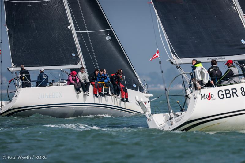 John Smart's J/109 Jukebox and Rob Cotterill's J/109 Mojo Risin photo copyright Paul Wyeth / pwpictures.com taken at Royal Ocean Racing Club and featuring the J109 class