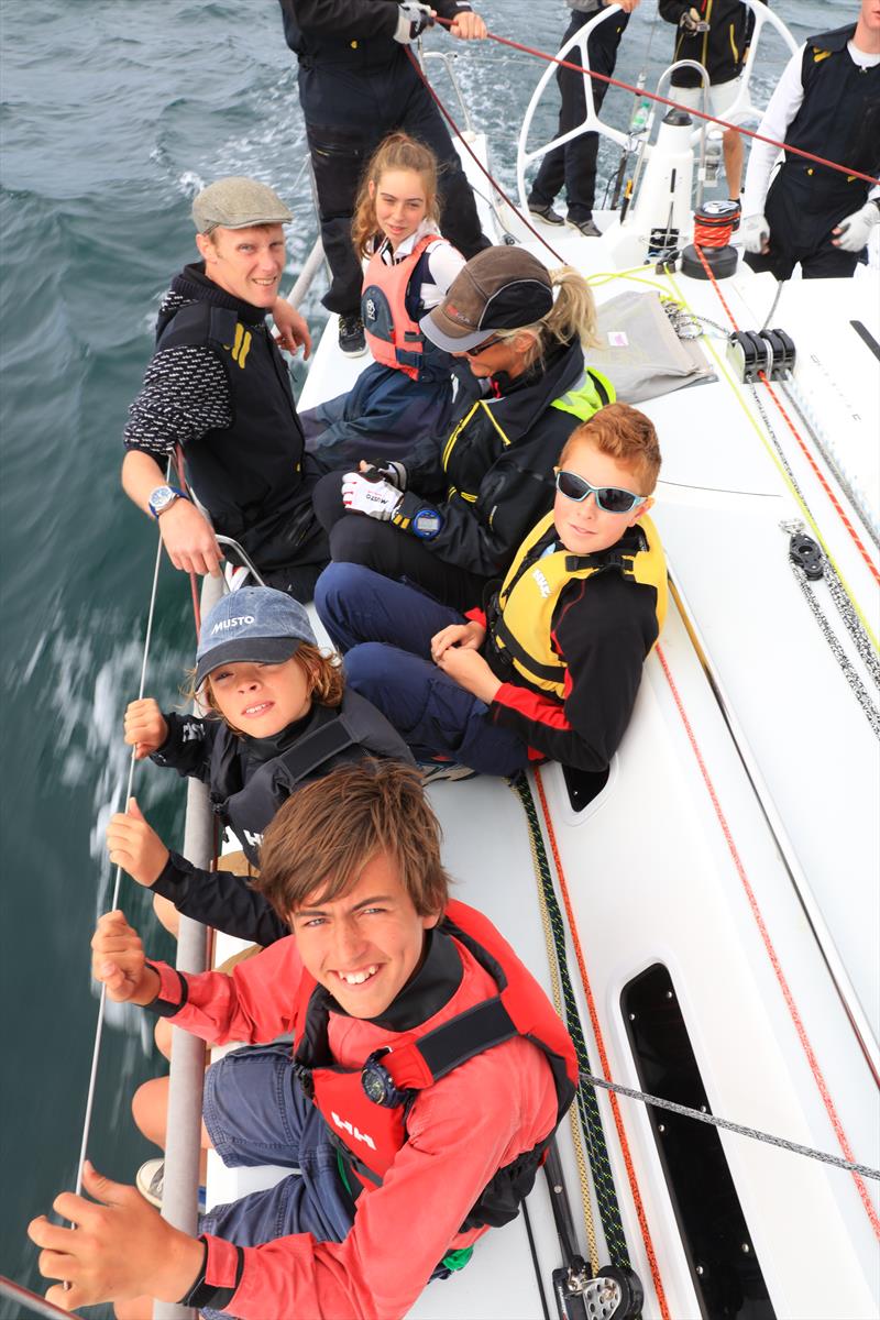 Ollie, Ross and Gabriel from the Helford River Children's Sailing Trust crew sailing Black Dog photo copyright Collin Faulkner taken at Royal Cornwall Yacht Club and featuring the J111 class