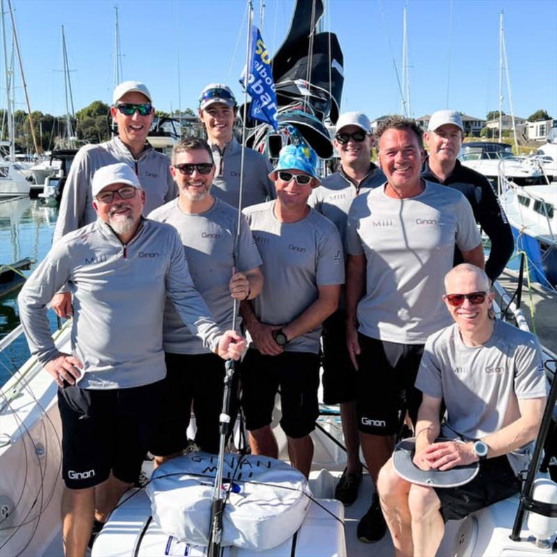 The crew on race day. From left to right: Peter Gustafsson, Cameron McKenzie, Tim Bilham, Will McKenzie, Jamie Christensen, James Bacon, Greg Patten, Stuart Bloom & Nigel Jones photo copyright Peter Gustafsson taken at  and featuring the J111 class
