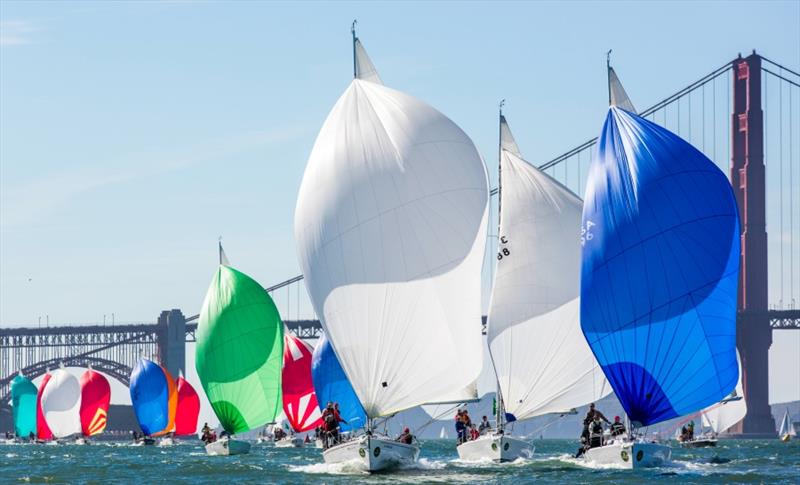 The J/120s racing downwind on day three of the Rolex Big Boat Series in San Francisco photo copyright Daniel Forster / Rolex taken at St. Francis Yacht Club and featuring the J120 class