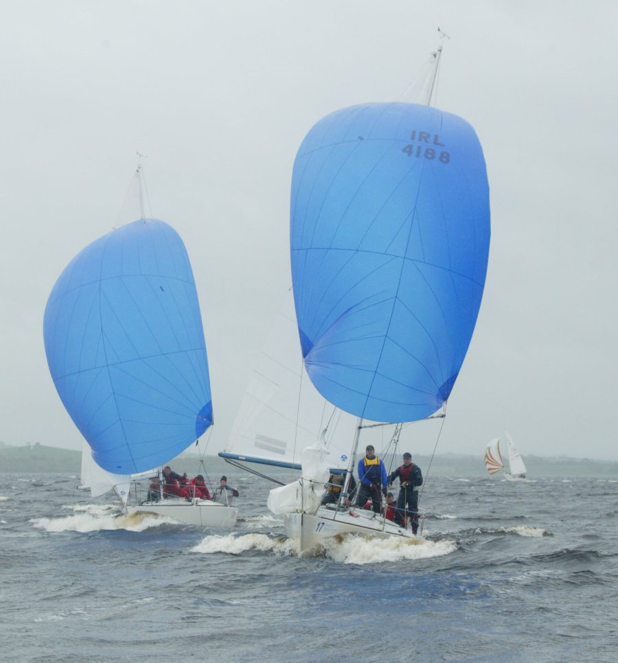 Diarmuid O'Donovan's Virjin running free and just ahead at the Waterways Ireland 24th Irish National J/24 Championship photo copyright John McVitty taken at Lough Erne Yacht Club and featuring the J/24 class