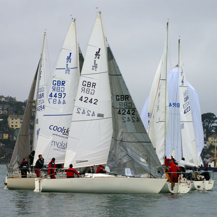 Racing in the J24 Fowey Trophy photo copyright Simon Heap taken at Fowey Gallants Sailing Club and featuring the J/24 class