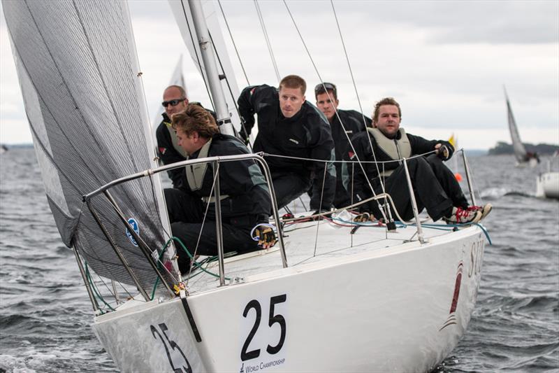 Stefan Karsunke's team on J/24 Worlds day 2 at Boltenhagen, Germany photo copyright Pepe Hartmann / J/24 worlds taken at Norddeutscher Regatta Verein and featuring the J/24 class