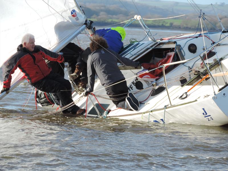 J24 Guffin aground during the Saltash Sailing Club New Year's Day Race photo copyright Trevor Bardwell-Jones taken at Saltash Sailing Club and featuring the J/24 class