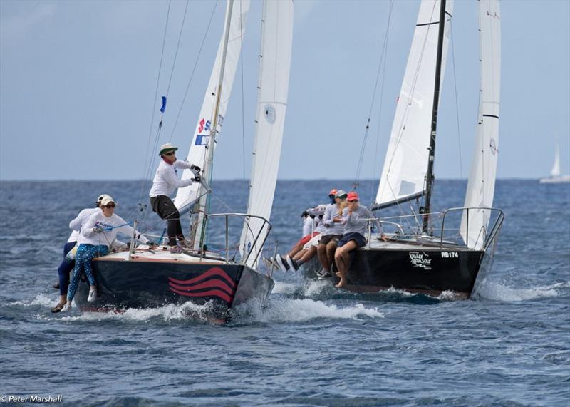 J/24 action at the windward mark - Barbados Sailing Week 2018 photo copyright Peter Marshall / BSW taken at Barbados Cruising Club and featuring the J/24 class