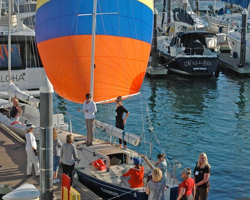 Students learn to rig spinnakers at the Sailing Convention for Women photo copyright Sailing Convention for Women taken at Bahia Corinthian Yacht Club and featuring the J/24 class