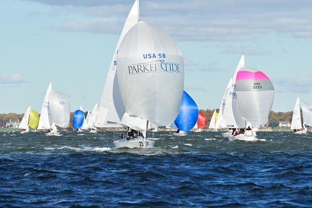 J/24s lit up under kites and a good breeze - photo © Image courtesy of the 2020 J/22 and J/24 East Coas