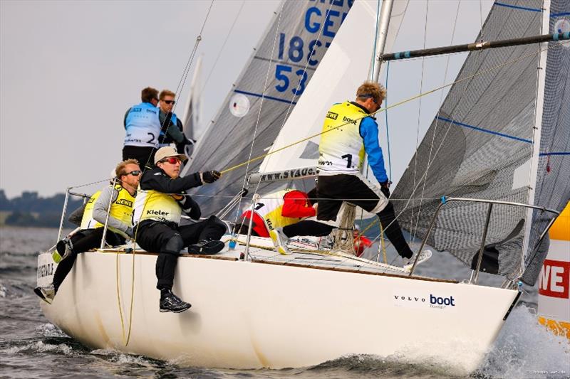 The `Hungriger Wolf` of Fabian Damm in front of the J/24 `Schwere Jungs` around Stefan Karsunke remained the typical picture in the J/24 photo copyright ChristianBeeck.de taken at Kieler Yacht Club and featuring the J/24 class