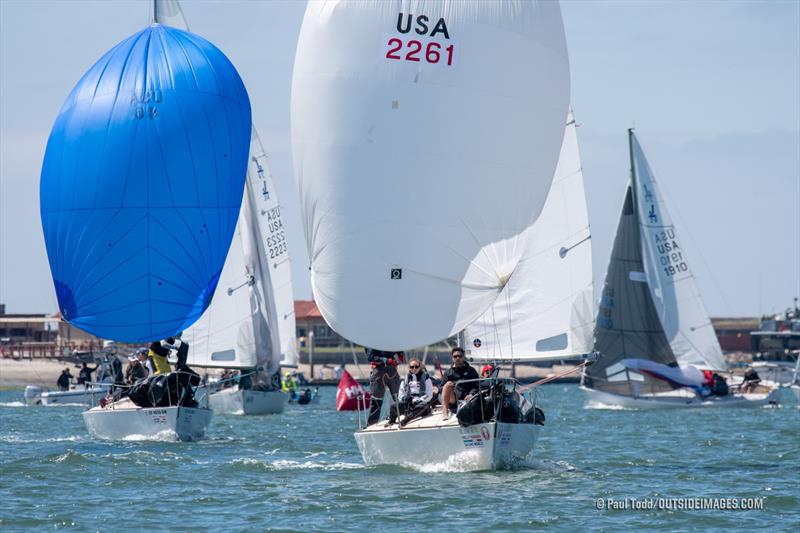 Gareth Jones's team on the J/24 Jedi, from Oxnard, California, sail downwind on San Diego Bay in the Helly Hansen Sailing World Regatta San Diego. - photo © Paul Todd / www.outsideimages.com