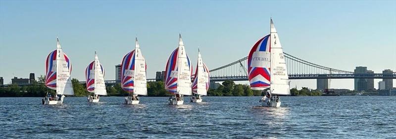 Liberty Sailing Club's fleet of J/27s racing on the Delaware River photo copyright Rachel Ortiga taken at Liberty Sailing Club and featuring the J/27 class