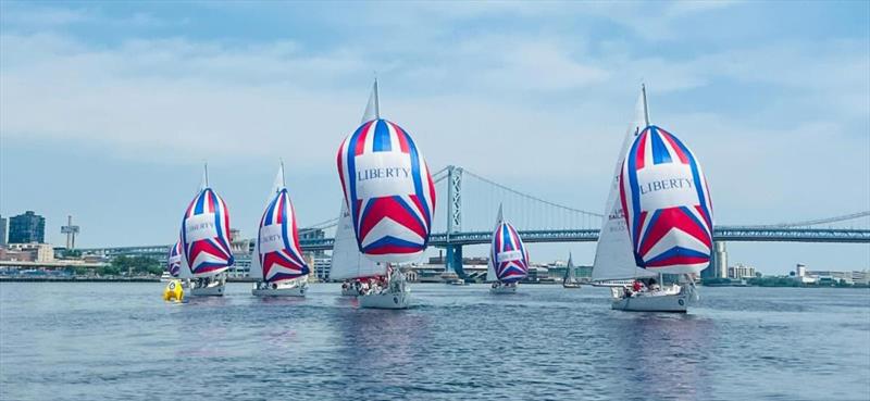 Liberty Sailing Club's fleet of J/27s racing in the 2024 Philadelphia Cup Regatta photo copyright Irina Bernatsky taken at Liberty Sailing Club and featuring the J/27 class