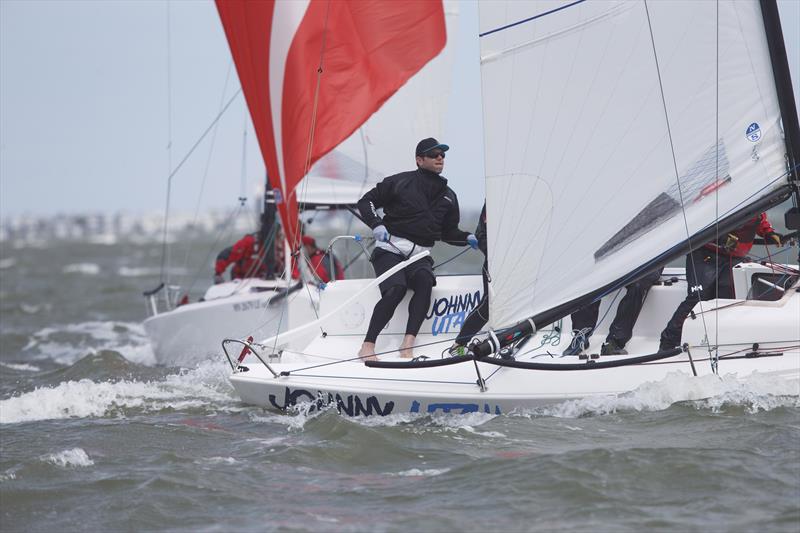 Ryan Foley's team out of Chicago on his J/70 Johnny Utah gets a taste of the breezy conditions they're likely to see on Friday when the regatta begins in earnest - photo © Charleston Race Week / Tim Wilkes