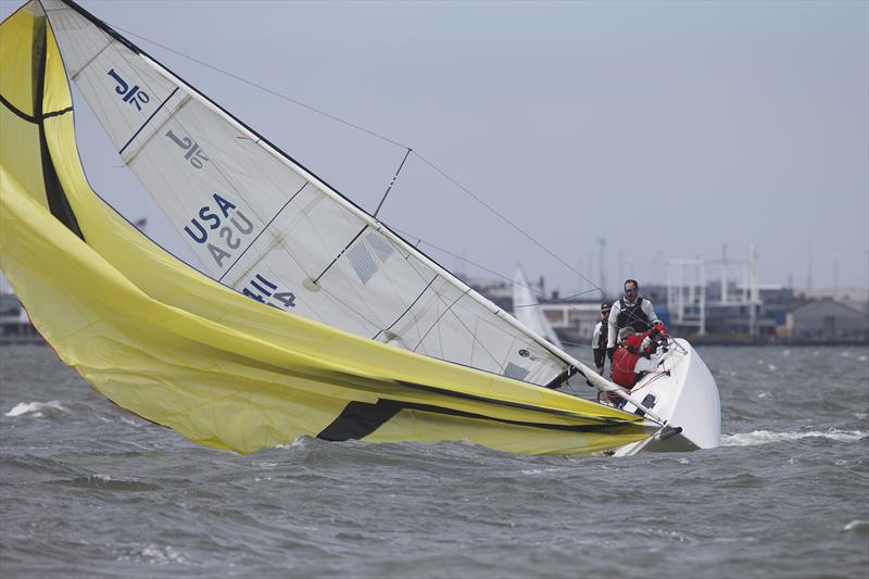 Jack Wallace's J/70 team from Lake Champlain in Vermont had their hands full with the challenging condtions on the water in Charleston today as racers prepared for the 21st edition of Sperry Charleston Race Week photo copyright Charleston Race Week / Tim Wilkes taken at Charleston Yacht Club and featuring the J70 class