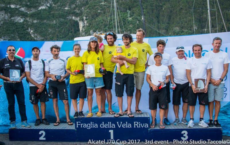 Podium in the Alcatel J/70 Cup Event 3 at Fraglia Vela Riva photo copyright Studio Taccola taken at Fraglia Vela Riva and featuring the J70 class