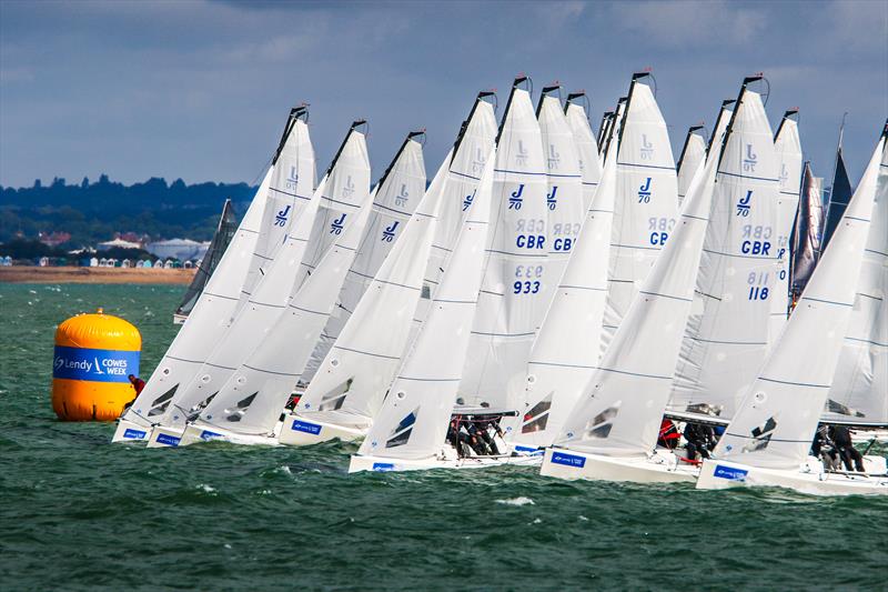 J70 fleet start on day 2 of Lendy Cowes Week 2017 photo copyright Tom Gruitt / Lendy Cowes Week taken at Cowes Combined Clubs and featuring the J70 class