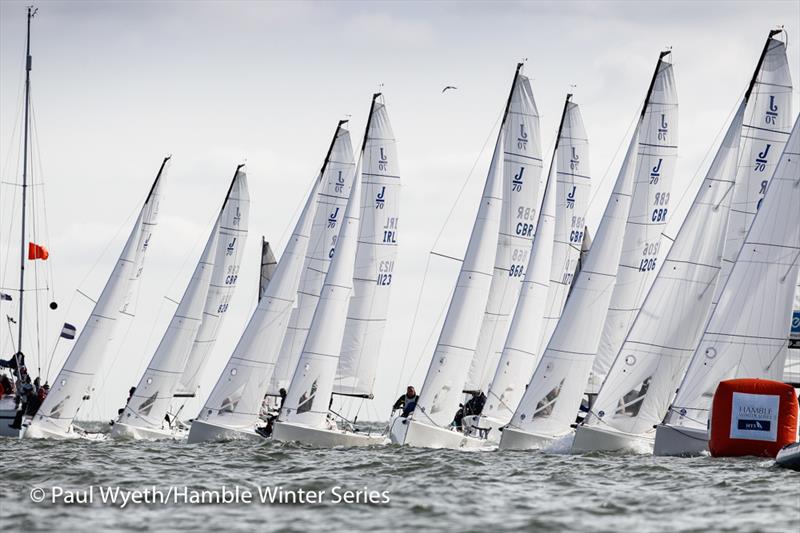 J70 start on Week 3 of the HYS Hamble Winter Series photo copyright Paul Wyeth / www.pwpictures.com taken at Hamble River Sailing Club and featuring the J70 class