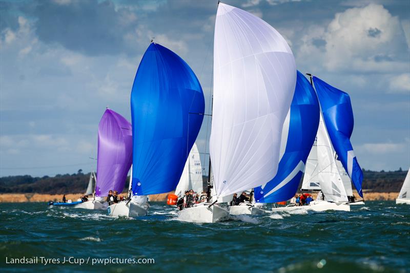 J/70 fleet of 21 boats at the 2020 Landsail Tyres J-Cup photo copyright Paul Wyeth / www.pwpictures.com taken at Royal Ocean Racing Club and featuring the J70 class