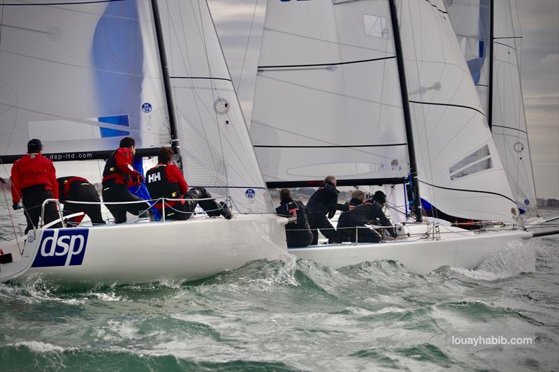 Doug Struth's DSP & Charles Thompson's Brutus in the J70 class during the HRSC One Design Championships photo copyright Louay Habib / www.louayhabib.com taken at Hamble River Sailing Club and featuring the J70 class