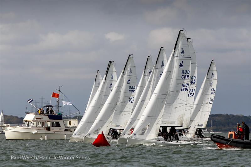 J70 Start during HYS Hamble Winter Series Race Week 3 photo copyright Paul Wyeth / www.pwpictures.com taken at Hamble River Sailing Club and featuring the J70 class