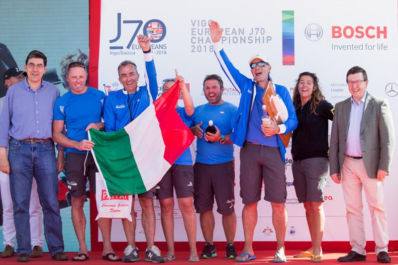 J70 European Championships winning Enfant Terrible Crew: Alberto Rossi, Branco Bircin, Andrea Felci, Stefano Rizzi, Bianca Cirugnola (ITA) photo copyright María Muiña / www.sailingshots.es taken at Real Club Náutico de Vigo and featuring the J70 class