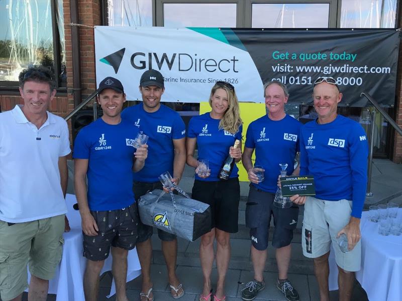 Tom Milne, Doyle Sails UK, with Corinthian winners DSP at the J70 UK Nationals (L-R) Christian Birrell, Dan Schieber, Lauren Mead, Doug Struth, Geoff Carveth - photo © Tanya Robinson / Royal Southern YC