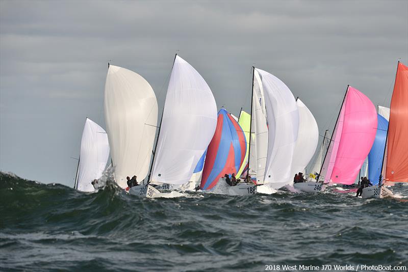 J/70s downwind in the Practice Race - 2018 West Marine J/70 World Championships photo copyright 2018 West Marine J/70 Worlds / PhotoBoat.com taken at  and featuring the J70 class