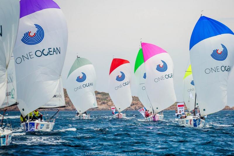 The J/70 fleet racing yesterday, One Ocean SAILING Champions League 2019 photo copyright SCL / Anya Semeniouk taken at Yacht Club Costa Smeralda and featuring the J70 class